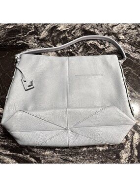 Botkier Women's Blue Leather Shoulder Bag with Zipper Large Size